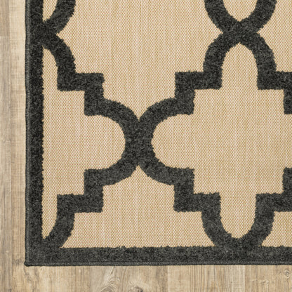 4' X 5' Beige and Black Geometric Stain Resistant Indoor Outdoor Area Rug