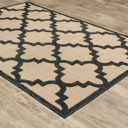 10' X 13' Beige and Black Geometric Stain Resistant Indoor Outdoor Area Rug