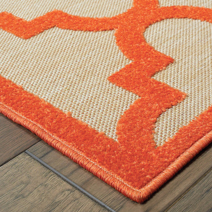 2' X 8' Orange Geometric Stain Resistant Indoor Outdoor Area Rug