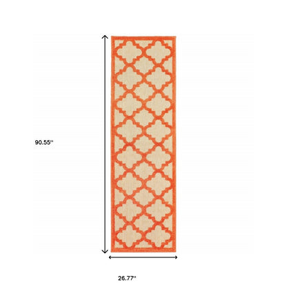 2' X 8' Orange Geometric Stain Resistant Indoor Outdoor Area Rug