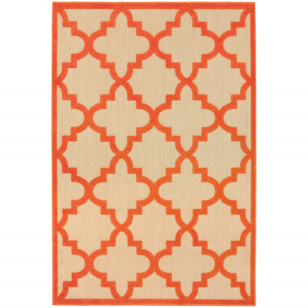 4' X 5' Orange Geometric Stain Resistant Indoor Outdoor Area Rug