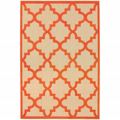 4' X 5' Orange Geometric Stain Resistant Indoor Outdoor Area Rug