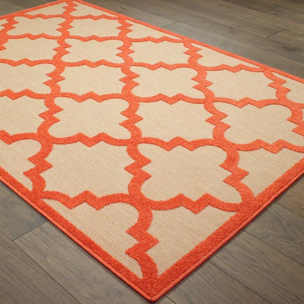 5' X 8' Orange Geometric Stain Resistant Indoor Outdoor Area Rug