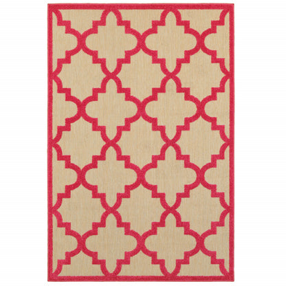 4' X 5' Red Geometric Stain Resistant Indoor Outdoor Area Rug