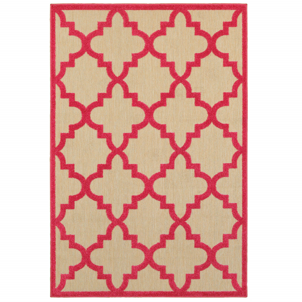 5' X 8' Red Geometric Stain Resistant Indoor Outdoor Area Rug