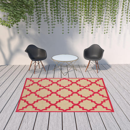 7' X 10' Red Geometric Stain Resistant Indoor Outdoor Area Rug