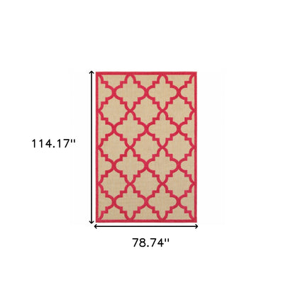 7' X 10' Red Geometric Stain Resistant Indoor Outdoor Area Rug