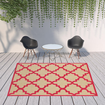 8' X 11' Red Geometric Stain Resistant Indoor Outdoor Area Rug