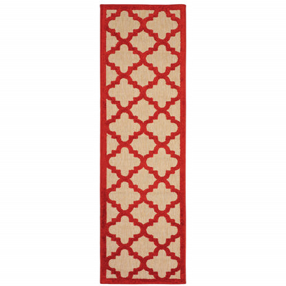 2' X 8' Red Geometric Stain Resistant Indoor Outdoor Area Rug