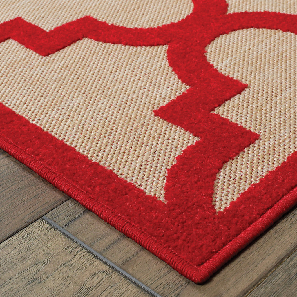 2' X 8' Red Geometric Stain Resistant Indoor Outdoor Area Rug