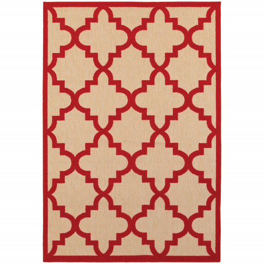 4' X 5' Red Geometric Stain Resistant Indoor Outdoor Area Rug