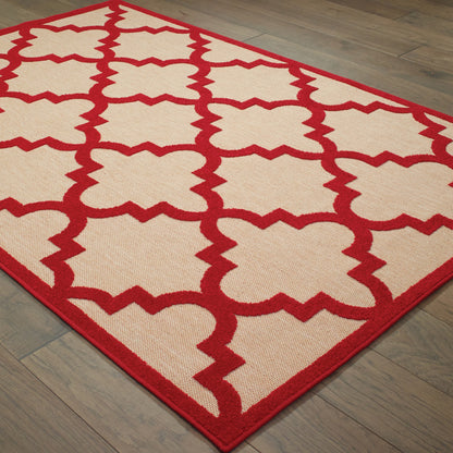 4' X 5' Red Geometric Stain Resistant Indoor Outdoor Area Rug