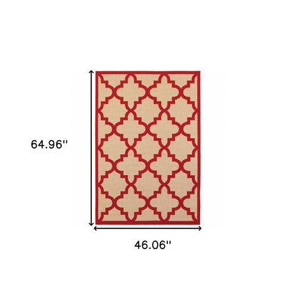 4' X 5' Red Geometric Stain Resistant Indoor Outdoor Area Rug