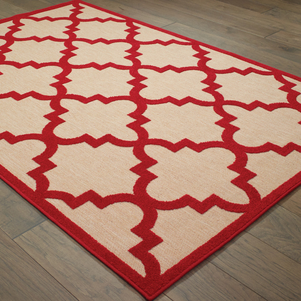 8' X 11' Red Geometric Stain Resistant Indoor Outdoor Area Rug