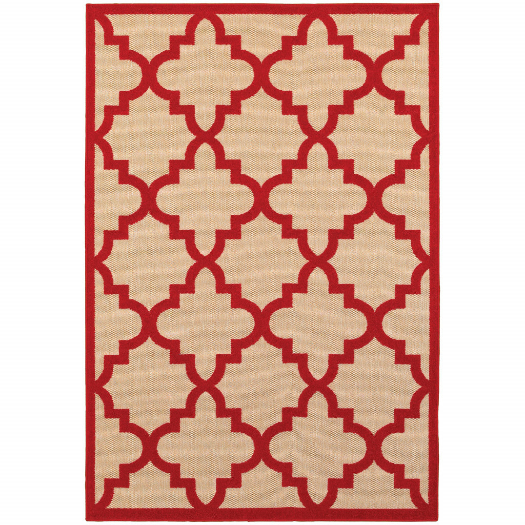 10' X 13' Red Geometric Stain Resistant Indoor Outdoor Area Rug