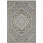 10' X 13' Blue and Green Oriental Stain Resistant Indoor Outdoor Area Rug