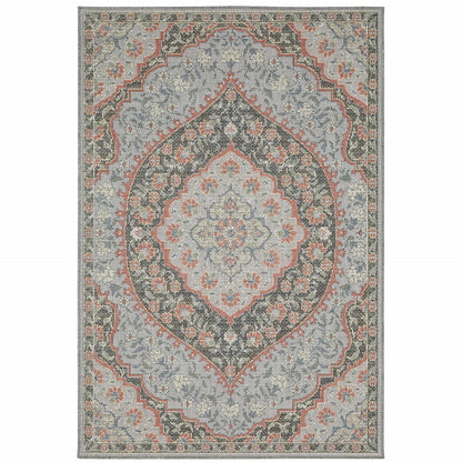 10' X 13' Blue Oriental Stain Resistant Indoor Outdoor Area Rug