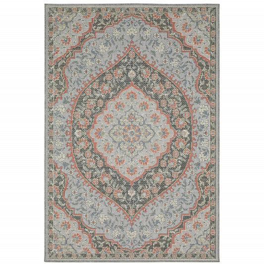 10' X 13' Blue Oriental Stain Resistant Indoor Outdoor Area Rug