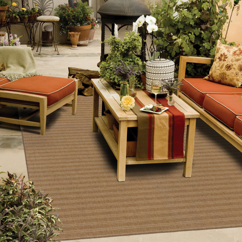 5' X 8' Tan Striped Stain Resistant Indoor Outdoor Area Rug