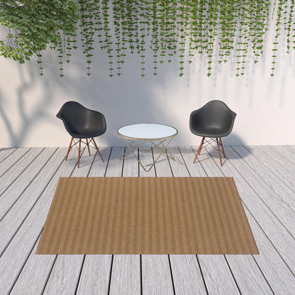 7' X 10' Tan Striped Stain Resistant Indoor Outdoor Area Rug