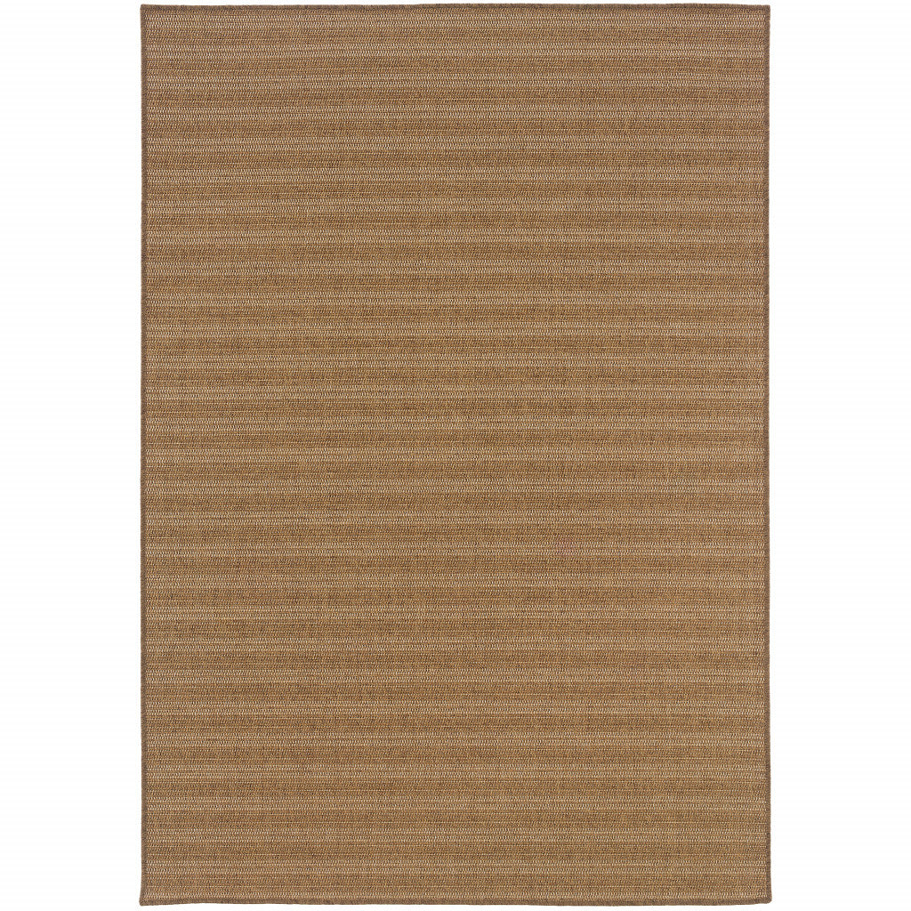 8' X 11' Tan Striped Stain Resistant Indoor Outdoor Area Rug