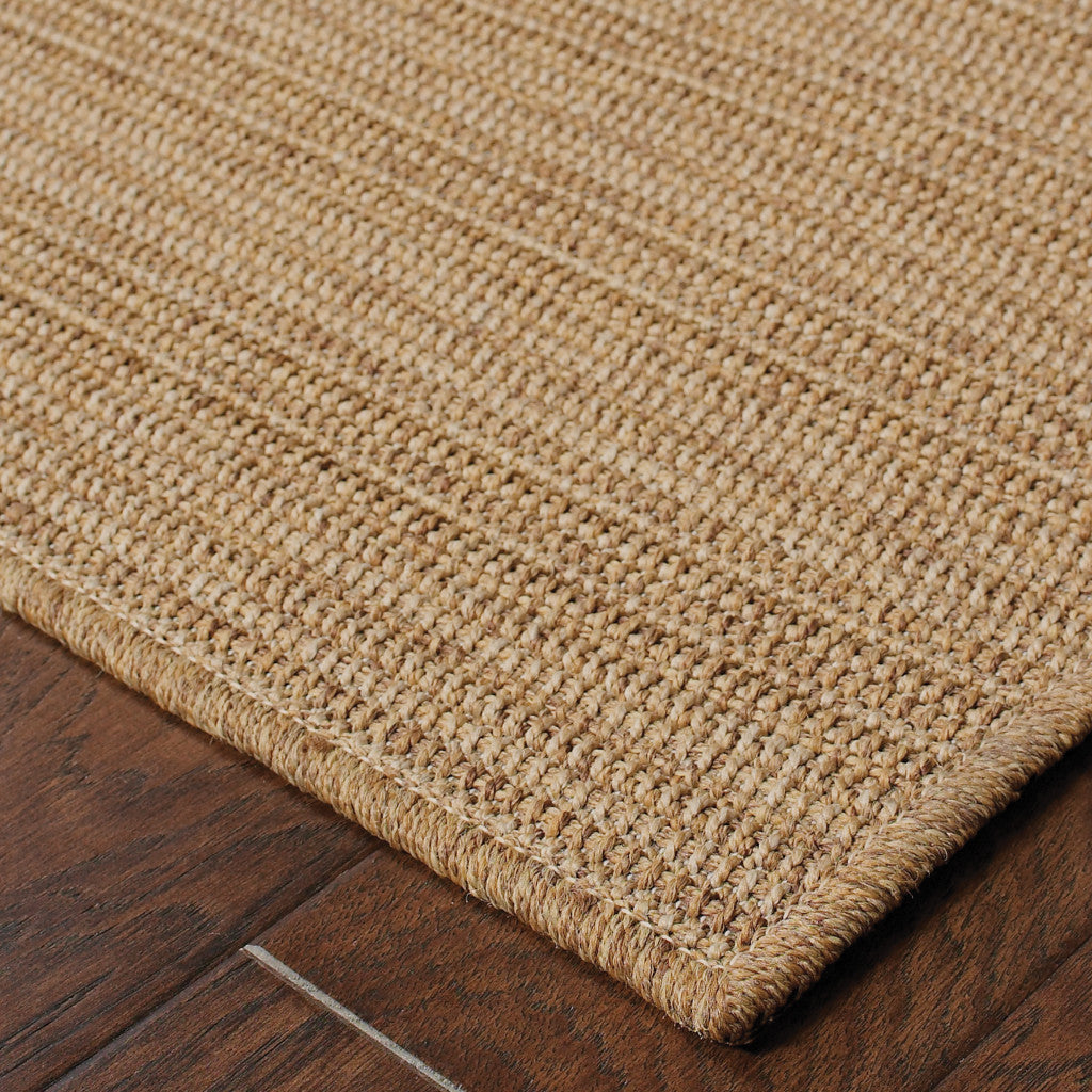 8' X 11' Tan Striped Stain Resistant Indoor Outdoor Area Rug