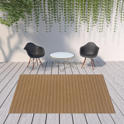 8' X 11' Tan Striped Stain Resistant Indoor Outdoor Area Rug