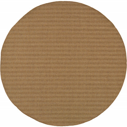 8' X 8' Tan Round Striped Stain Resistant Indoor Outdoor Area Rug