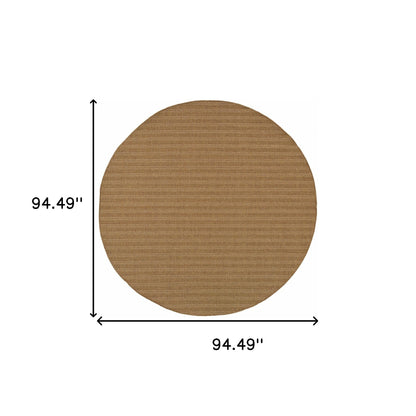 8' X 8' Tan Round Striped Stain Resistant Indoor Outdoor Area Rug