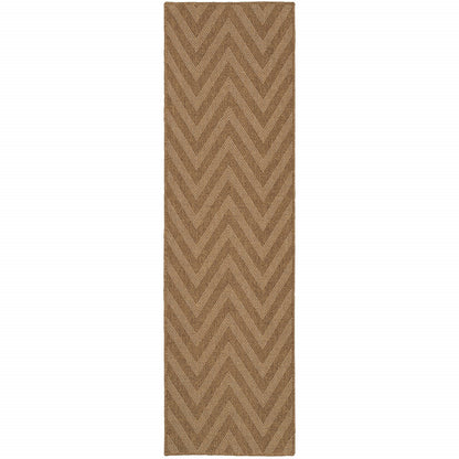 2' X 8' Tan Geometric Stain Resistant Indoor Outdoor Area Rug