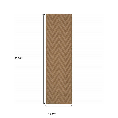 2' X 8' Tan Geometric Stain Resistant Indoor Outdoor Area Rug