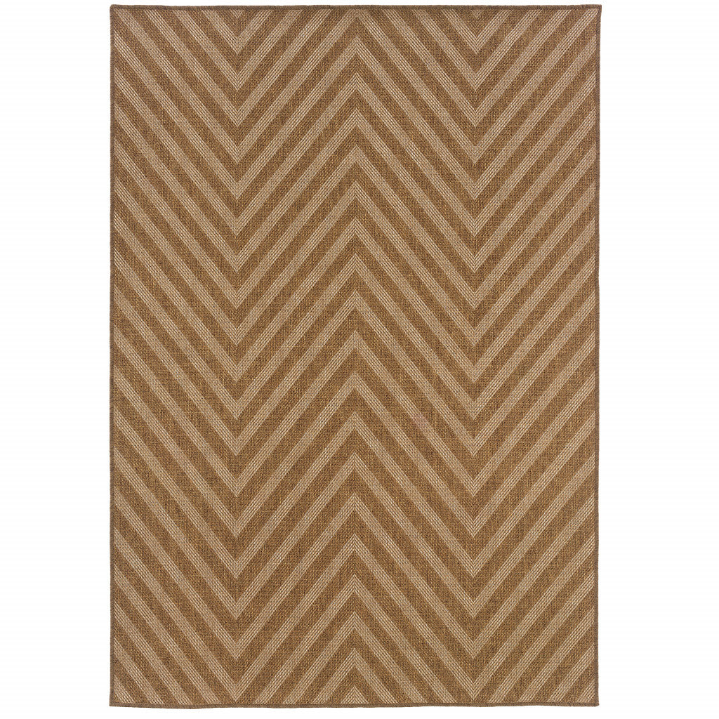 5' X 8' Tan Geometric Stain Resistant Indoor Outdoor Area Rug