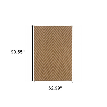 5' X 8' Tan Geometric Stain Resistant Indoor Outdoor Area Rug