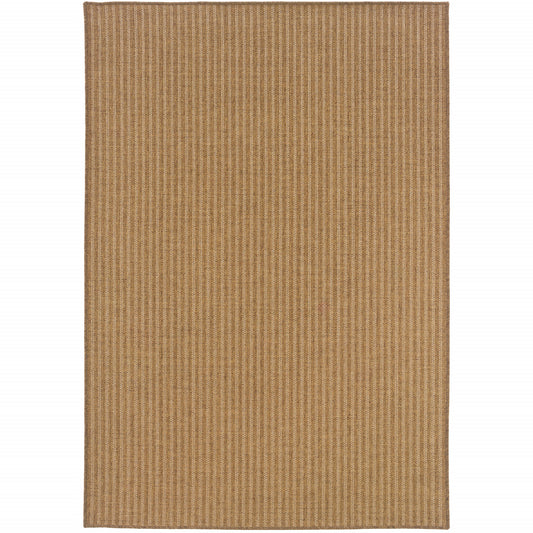 5' X 8' Tan Striped Stain Resistant Indoor Outdoor Area Rug