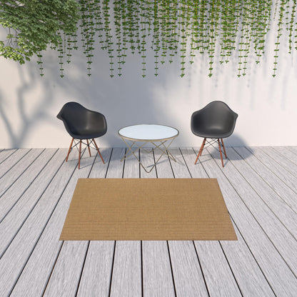 5' X 8' Tan Striped Stain Resistant Indoor Outdoor Area Rug