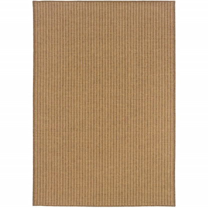 9' X 13' Tan Striped Stain Resistant Indoor Outdoor Area Rug