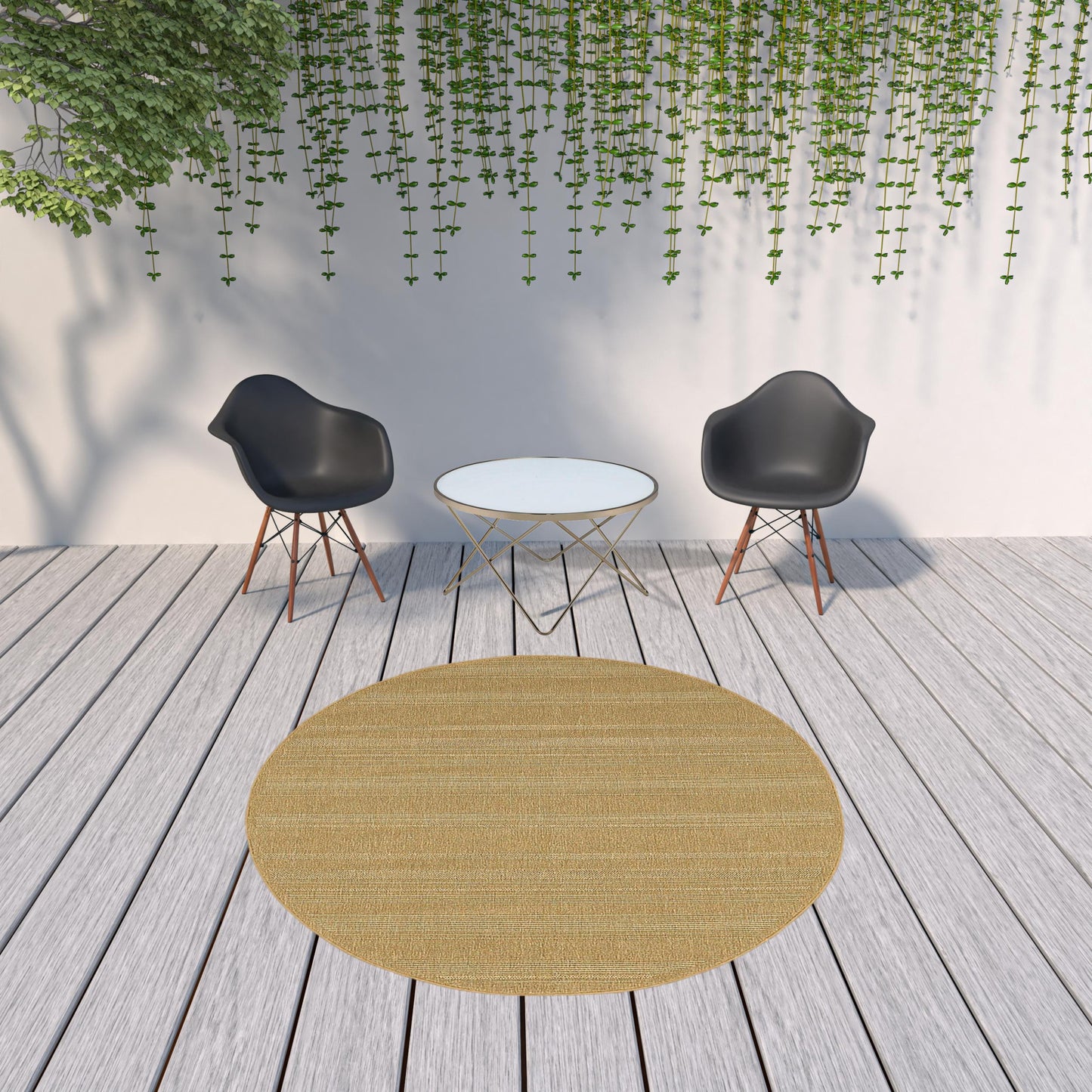 8' X 8' Beige Round Stain Resistant Indoor Outdoor Area Rug