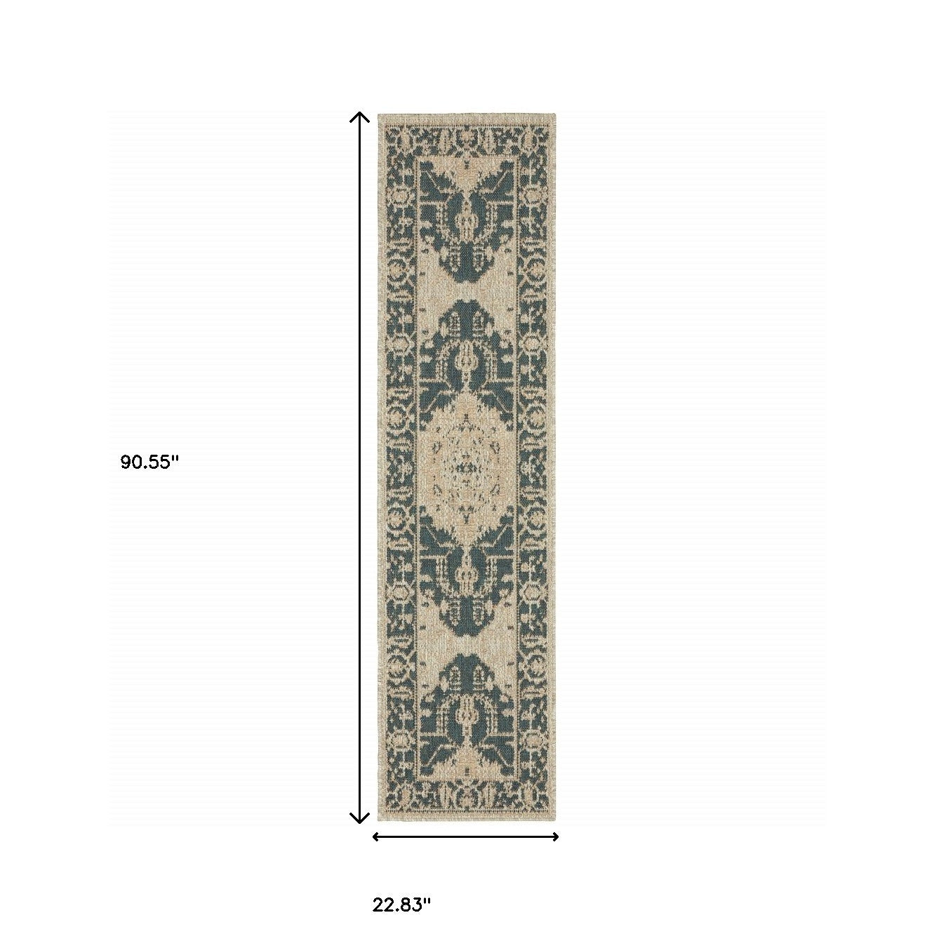 2' X 8' Gray Oriental Stain Resistant Indoor Outdoor Area Rug