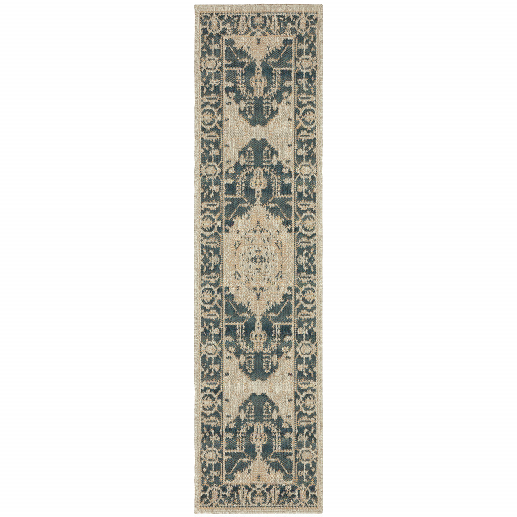 2' X 8' Gray Oriental Stain Resistant Indoor Outdoor Area Rug