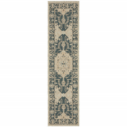 2' X 8' Gray Oriental Stain Resistant Indoor Outdoor Area Rug