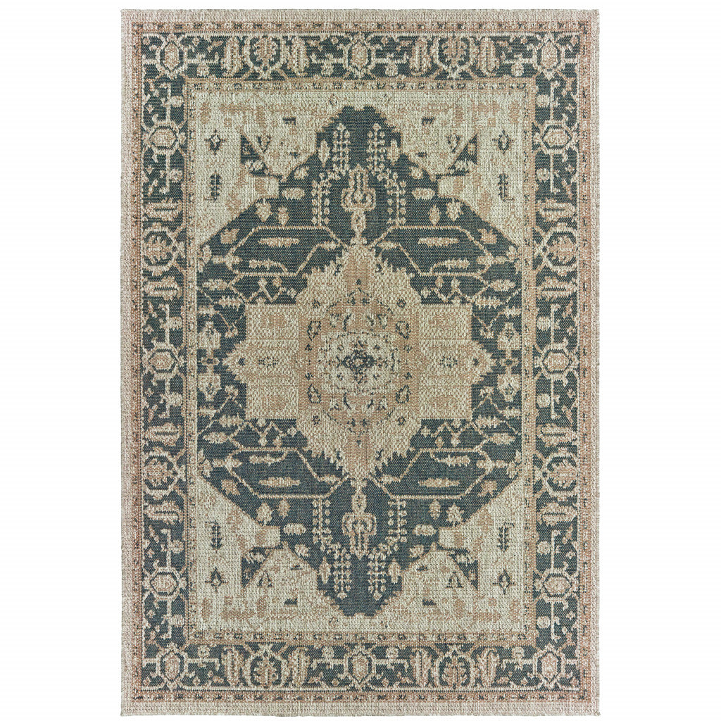 5' X 7' Gray Oriental Stain Resistant Indoor Outdoor Area Rug