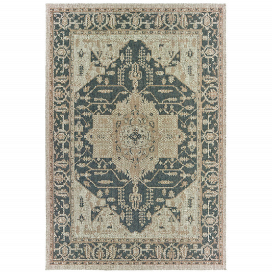 5' X 7' Gray Oriental Stain Resistant Indoor Outdoor Area Rug