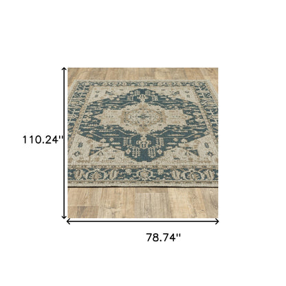 7' X 9' Gray Oriental Stain Resistant Indoor Outdoor Area Rug