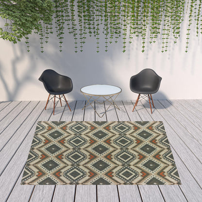 8' x 10' Gray Geometric Stain Resistant Indoor Outdoor Area Rug