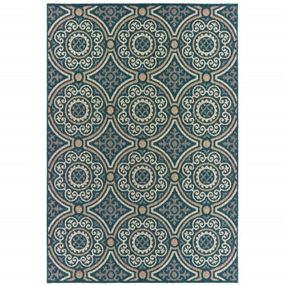 3' X 5' Blue and Gray Geometric Stain Resistant Indoor Outdoor Area Rug