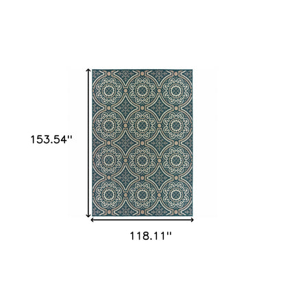 10' X 13' Blue and Gray Geometric Stain Resistant Indoor Outdoor Area Rug