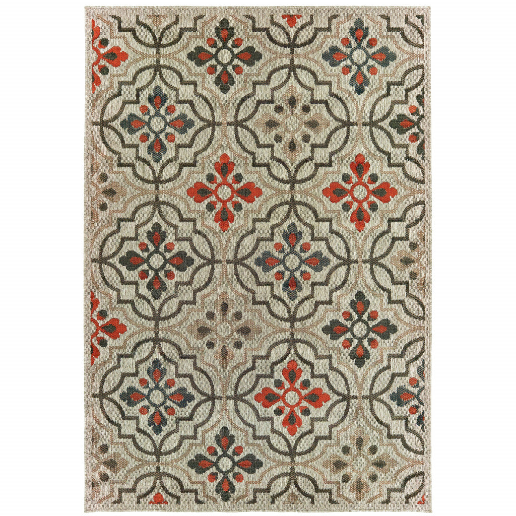 7' X 9' Gray Geometric Stain Resistant Indoor Outdoor Area Rug