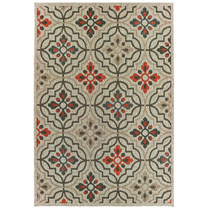 7' X 9' Gray Geometric Stain Resistant Indoor Outdoor Area Rug