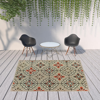 8' x 10' Gray Geometric Stain Resistant Indoor Outdoor Area Rug