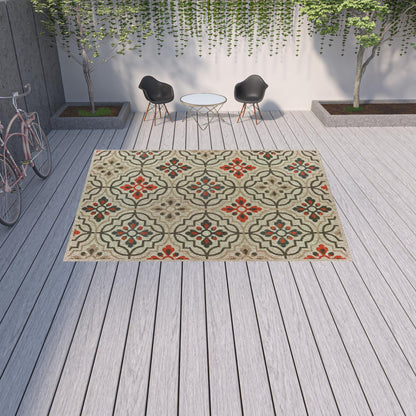 10' X 13' Gray Geometric Stain Resistant Indoor Outdoor Area Rug